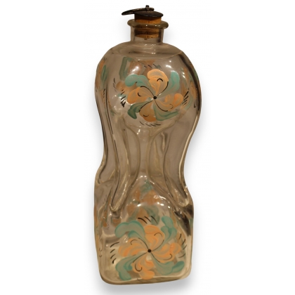 Bouteille en verre dite \"Flüeli\" décor Fleurs