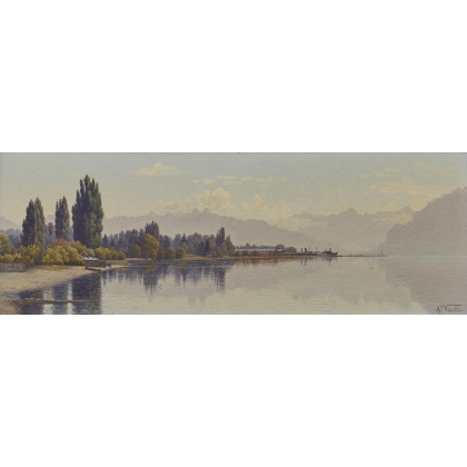 Tableau \"Bord du lac Léman\" signé Ais VAUTIER