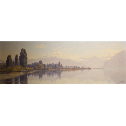 Tableau \"Bord du lac Léman\" signé Ais VAUTIER