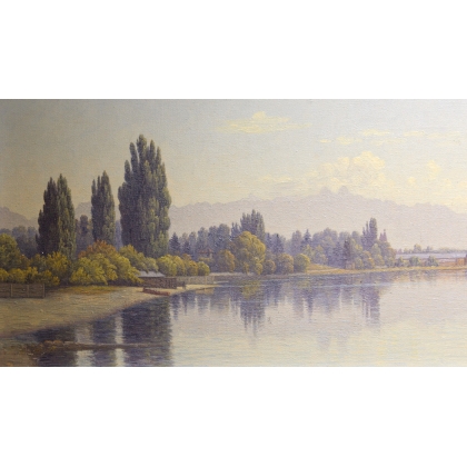 Tableau \"Bord du lac Léman\" signé Ais VAUTIER