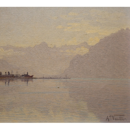 Tableau \"Bord du lac Léman\" signé Ais VAUTIER