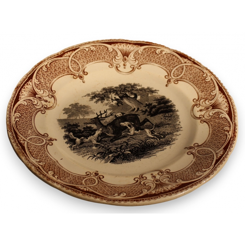 Assiette "Chasse au cerf" de K & G LUNEVILLE