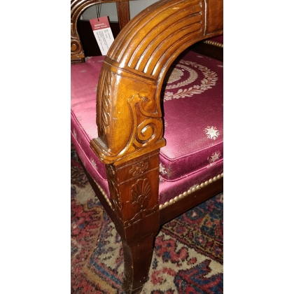 Fauteuil style Restauration, damas rouge