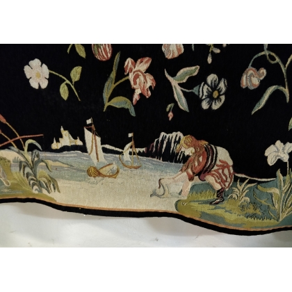 Tapis chenille Fleurs sur fond noir