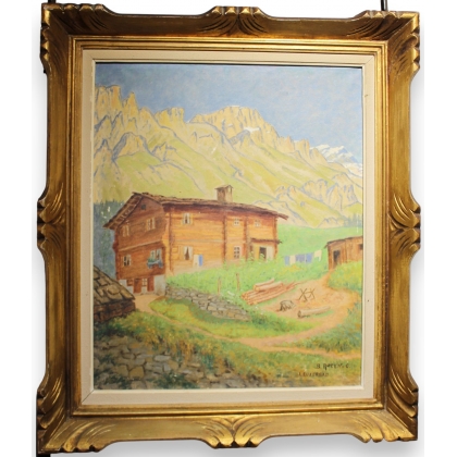 Tableau \"Leukerbad\" signé B. ROTEN-C.