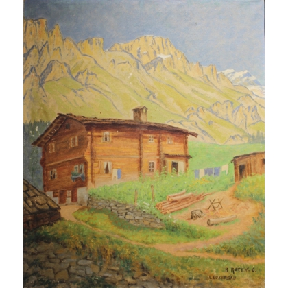 Tableau \"Leukerbad\" signé B. ROTEN-C.