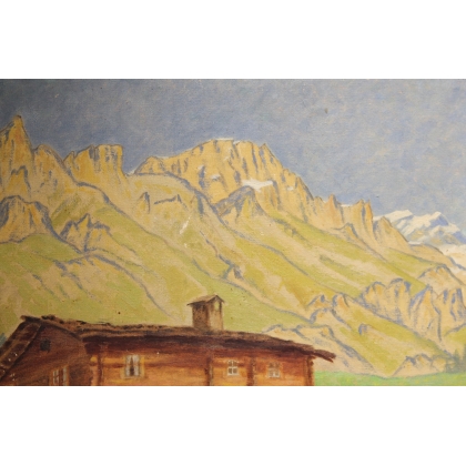 Tableau \"Leukerbad\" signé B. ROTEN-C.