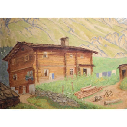 Tableau \"Leukerbad\" signé B. ROTEN-C.