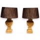 Paire de lampes en bois brut, abat-jour brun