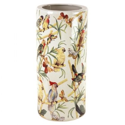 Porte-parapluies en porcelaine décor perroquet