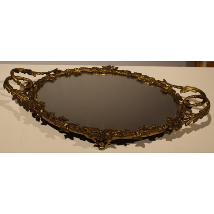 Plateau ovale en bronze "Lierre" avec miroir