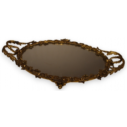Plateau ovale en bronze \"Lierre\" avec miroir