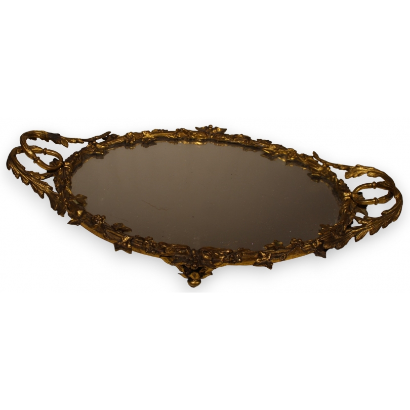 Oval bronze ‘Ivy’ tray with mirror