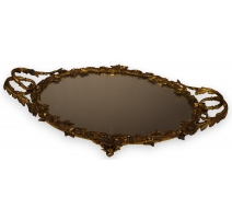 Plateau ovale en bronze "Lierre" avec miroir