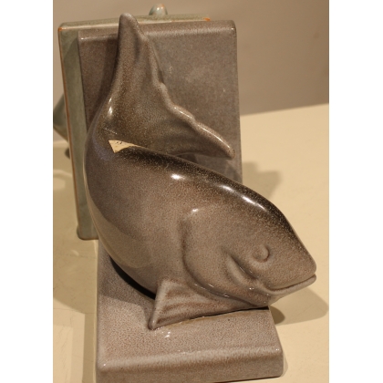 Paire de serre-livres \"Poissons\", Poterie du Léman