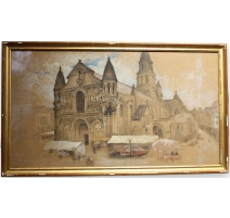 Pastel "Notre-Dame de Poitiers" signé E. FOREL