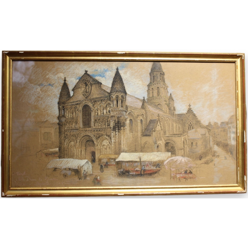 Pastel "Notre-Dame de Poitiers" signé E. FOREL