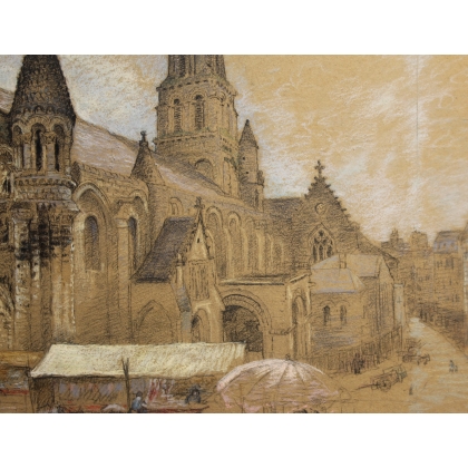 Pastel "Notre-Dame de Poitiers" signé E. FOREL