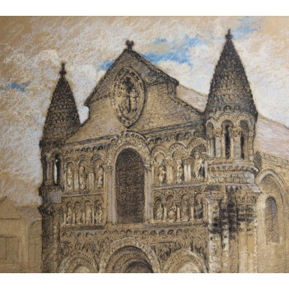 Pastel "Notre-Dame de Poitiers" signé E. FOREL