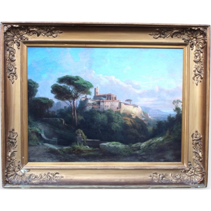 Tableau \"Ville fortifiée\" signé PREVOST-RITTER