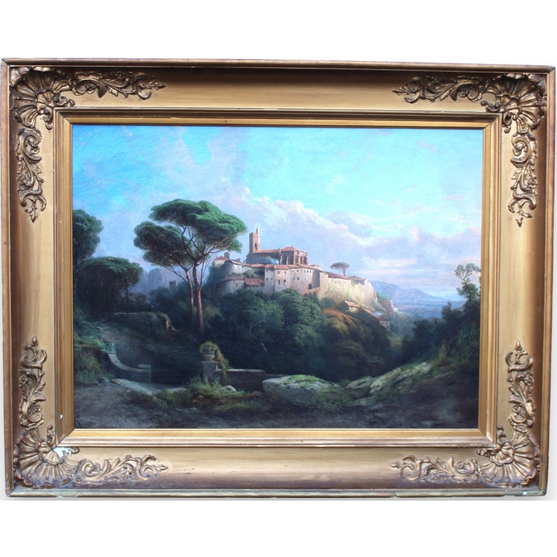 Tableau \"Ville fortifiée\" signé PREVOST-RITTER