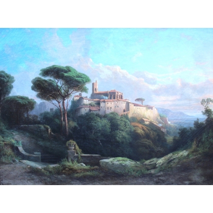 Tableau \"Ville fortifiée\" signé PREVOST-RITTER