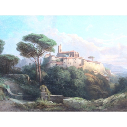 Tableau \"Ville fortifiée\" signé PREVOST-RITTER
