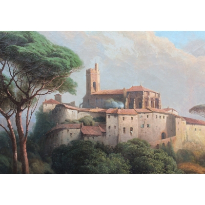 Tableau \"Ville fortifiée\" signé PREVOST-RITTER
