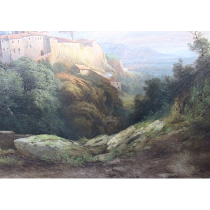 Tableau \"Ville fortifiée\" signé PREVOST-RITTER