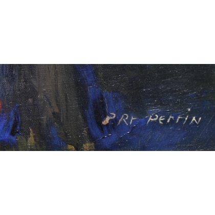 Tableau \"Bord du lac Léman\" signé P. Rt. PERRIN