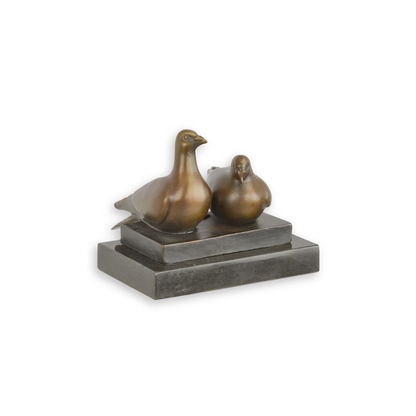 Bronze couple de Pigeons socle en marbre noir
