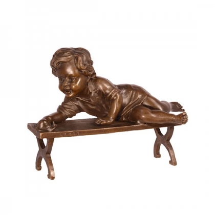 Bronze Enfant et escargor sur un banc