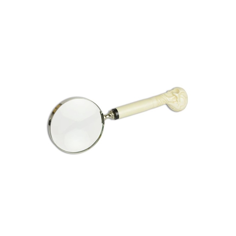 Crane-handled magnifying glass in white resin