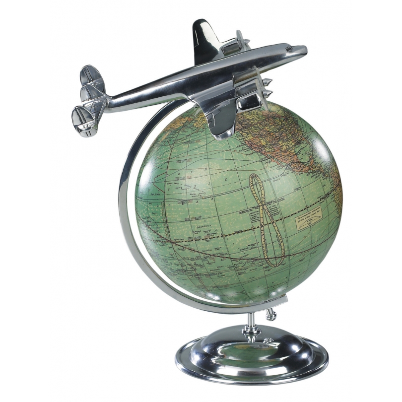 Aluminium globe with aeroplane