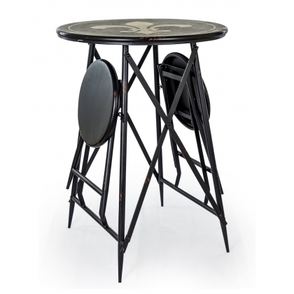 Bistro table with 2 built-in stools