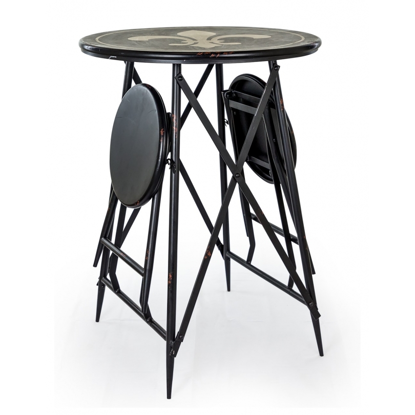Bistro table with 2 built-in stools