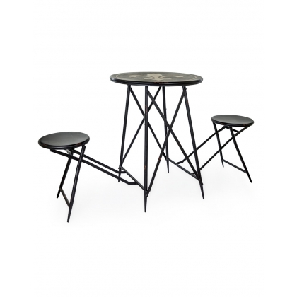 Bistro table with 2 built-in stools