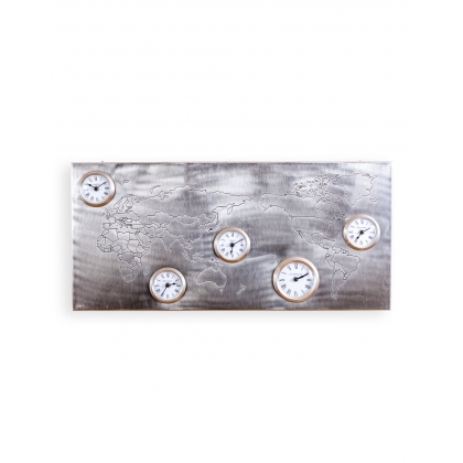 World Map Pewter Wall Clock