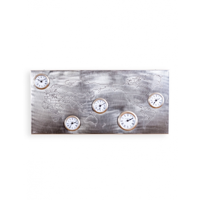 World Map Pewter Wall Clock