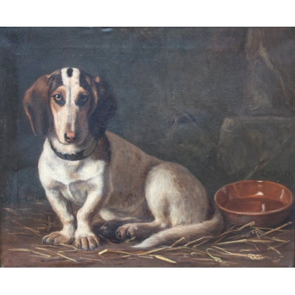 Tableau \"Basset\" signé G. MOHLER 1881