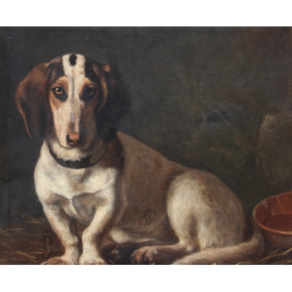 Tableau \"Basset\" signé G. MOHLER 1881