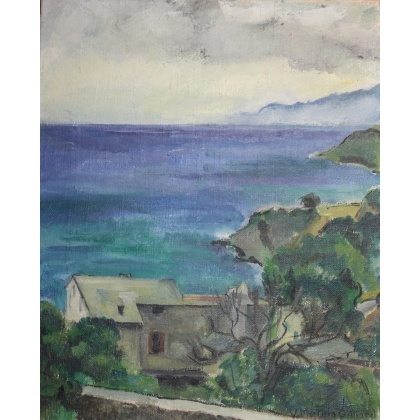Tableau \"Bord de mer\" signé V. METEIN-GILLIARD