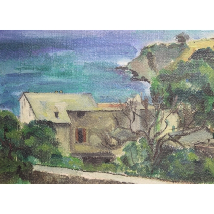Tableau \"Bord de mer\" signé V. METEIN-GILLIARD