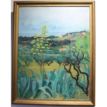 Tableau \"Cassis\" signé V. METEIN-GILLIARD