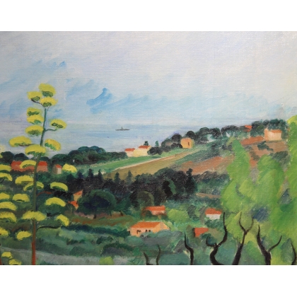 Tableau \"Cassis\" signé V. METEIN-GILLIARD