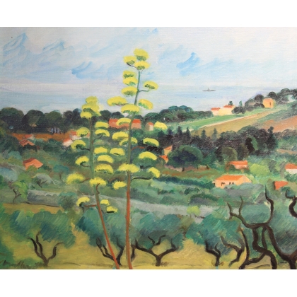 Tableau \"Cassis\" signé V. METEIN-GILLIARD