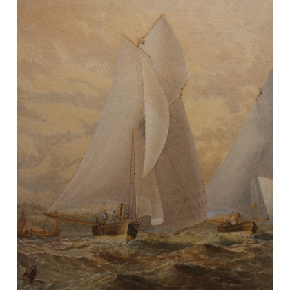 Aquarelle "Bisquine" signée G.E.S. 9.84