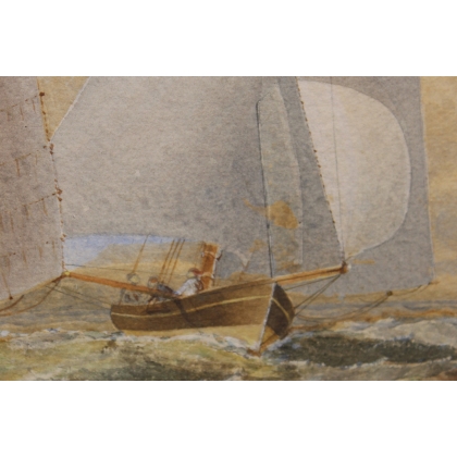Aquarelle "Bisquine" signée G.E.S. 9.84