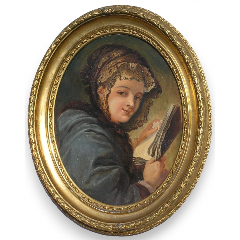 Paintings | Oval painting ‘Portrait of a Woman’ by Moinat SA  – Antiques and home décor