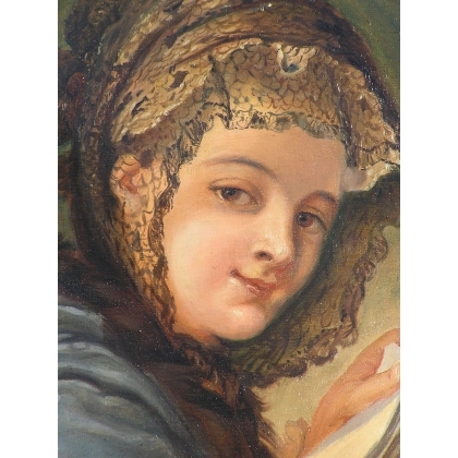 Paintings | Oval painting ‘Portrait of a Woman’ by Moinat SA  – Antiques and home décor